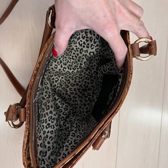 Vintage Due Fratelli Croc Embossed Genuine Leather Handbag - Picture 9 of 14